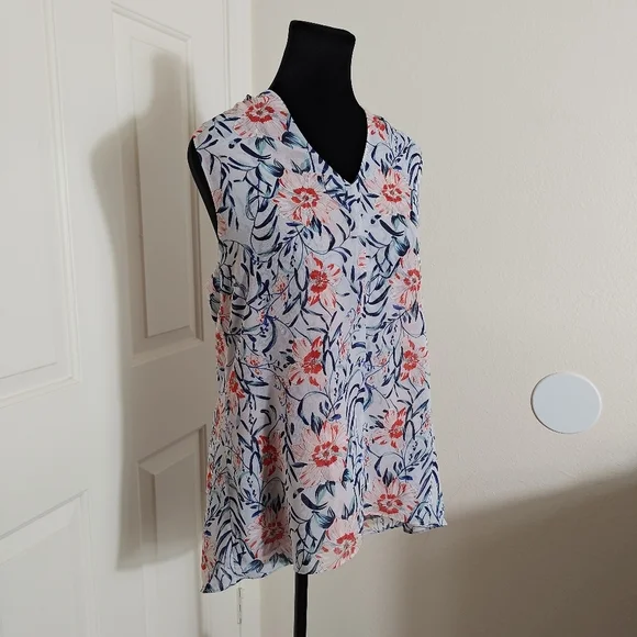 CABI Multicolor Floral Print Sleeveless V-Neck Blouse Women's Size Medium - Picture 2 of 11